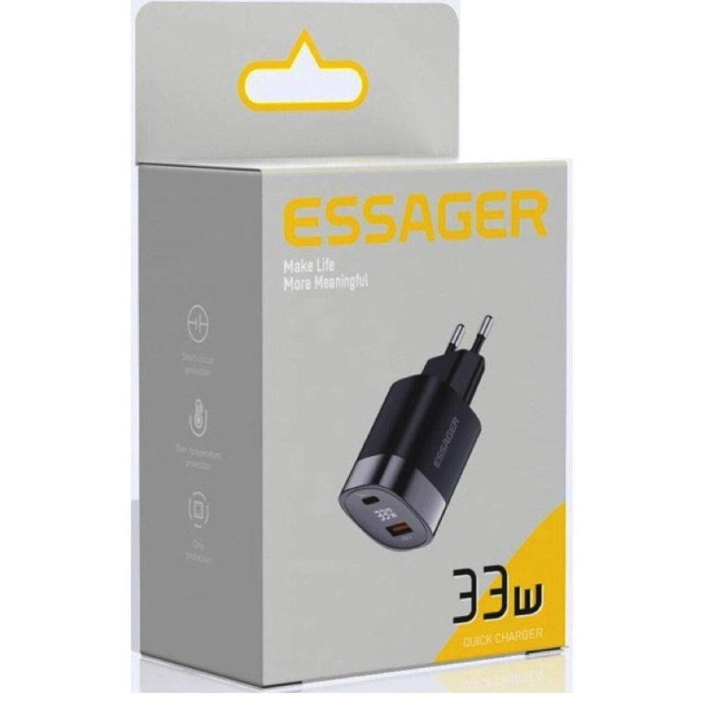 Зарядное Устройство Essager Lingyun 33W GaN Digital Display Travel Charger A+C EU black