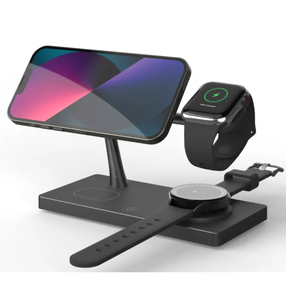 Док станция 4 в 1 для iPhone 12/15, iWatch 1-9, Samsung Watch 3-6 и наушников T218 35W черная