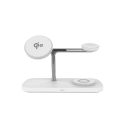 Док станция 3 в 1 QINETIQ Magsafe Qi2 T255 25W для Samsung/iPhone 12/15, AirPods,GalaxyBuds, AppleWatch, GalaxyWatch (Qi2 certificated) белая