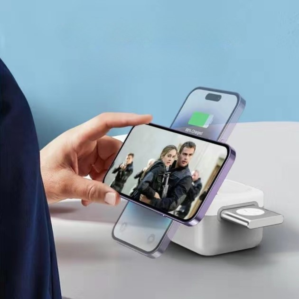 Беспроводная док-станция Куб 3 в 1 для Apple iPhone 12 и 15 AirPods iWatch QN-31 15W Magsafe QinetiQ