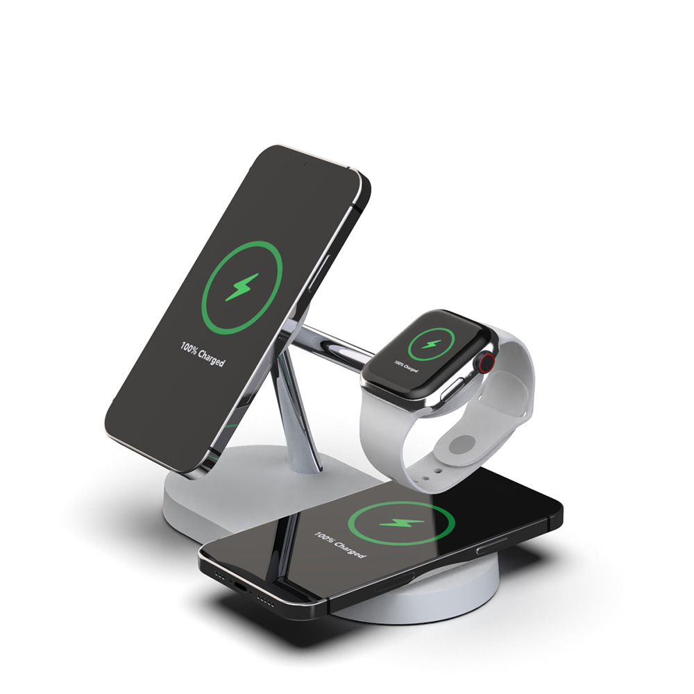 Док станция 3 в 1 QINETIQ Magsafe T268 33W для Apple iPhone 12/15, AirPods, iWatch (Qi certificated) белая