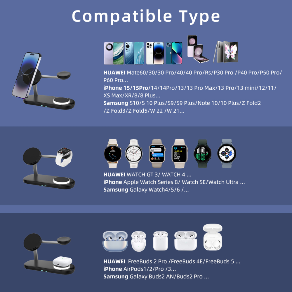 Беспроводная зарядка для Apple iPhone 12 и 15 AirPods iWatch QN-9A 15W Magsafe Черный