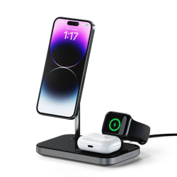 Беспроводная док-станция магнитная для Apple iPhone 12-15/iWatch/AirPods Satechi Aluminum Gray