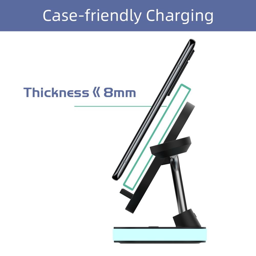 Беспроводная станция с часами 3 in 1 QINETIQ Blue neon series QN-8D for Samsung and iPhone