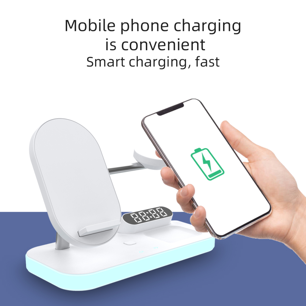 Беспроводная станция с часами 3 in 1 QINETIQ Blue neon series QN-8D for Samsung and iPhone