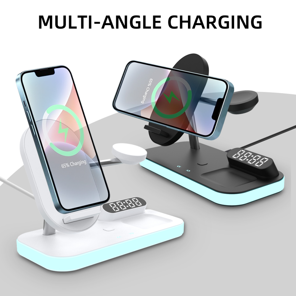 Беспроводная станция с часами 3 in 1 QINETIQ Blue neon series QN-8D for Samsung and iPhone