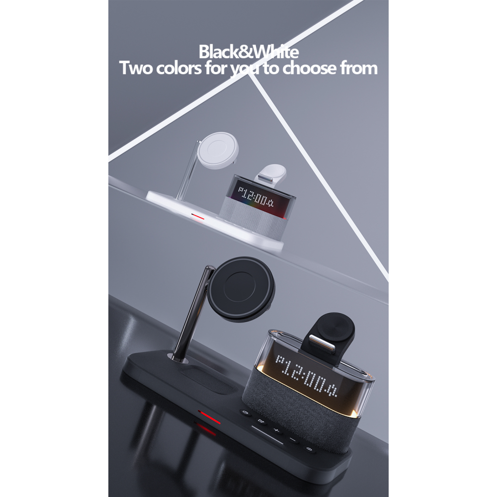 Беспроводная док-станция 3 in 1 QINETIQ Magsafe QN-C09 for iPhone с часами и подсветкой