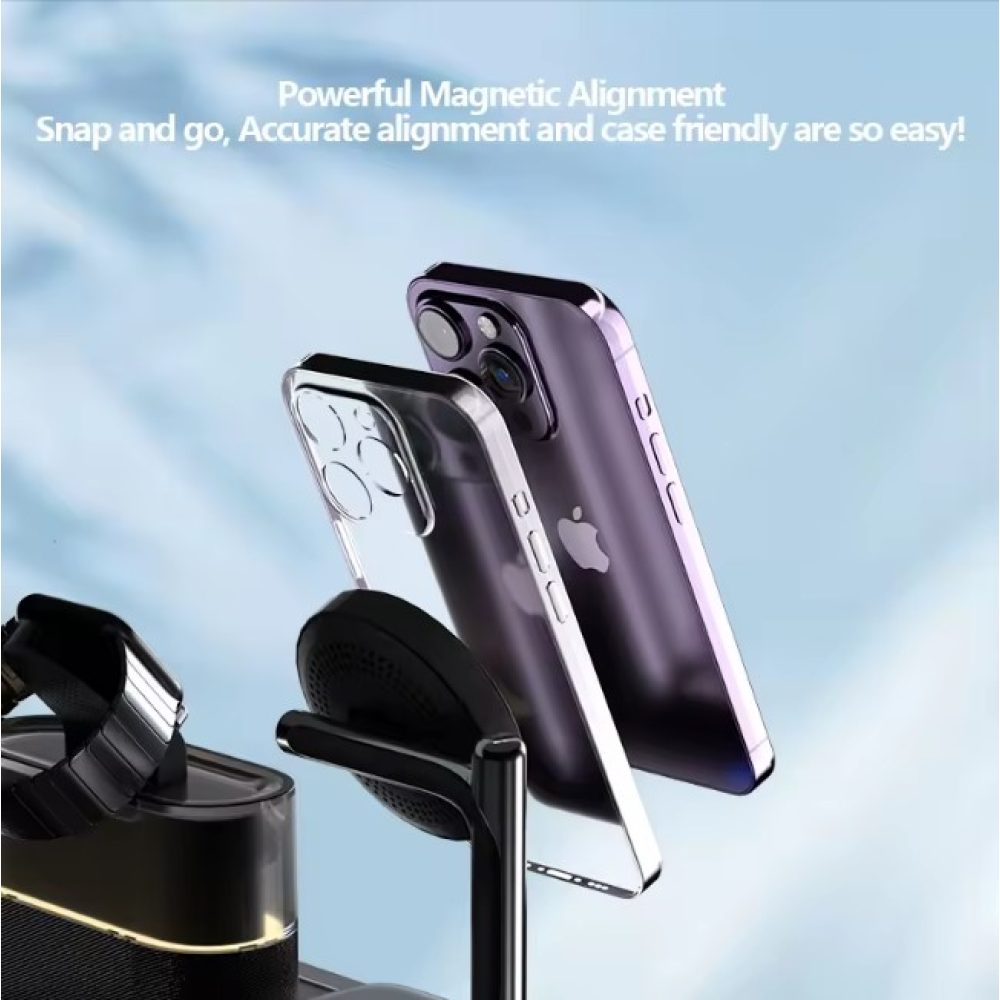 Беспроводная док-станция 3 in 1 QINETIQ Magsafe QN-C09 for iPhone с часами и подсветкой