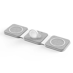 Магнитная складная беспроводная зарядка Magsafe W07 15W 3 в 1 для iPhone 14-12/Apple Watch/AirPods (Gray)