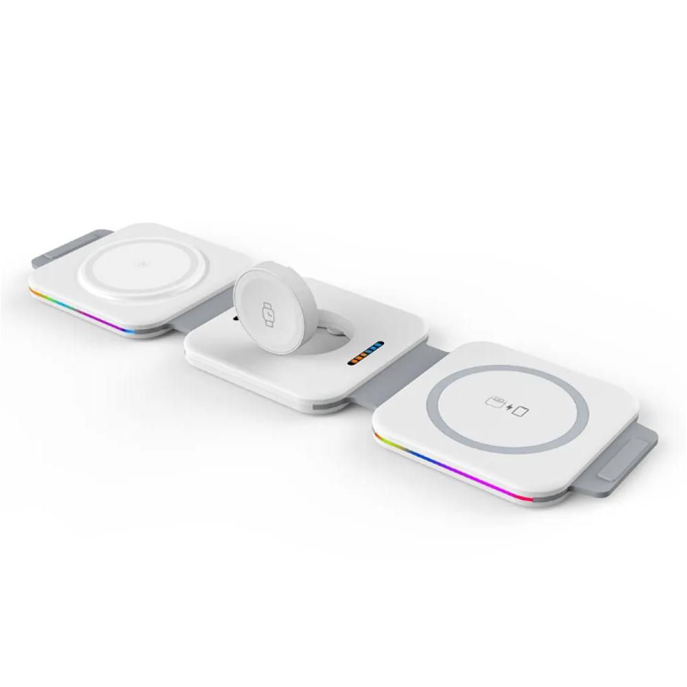 Беспроводная Зарядная Станция F21 3-в-1 с RGB подсветкой 15w для Iphone, apple watch, airpods
