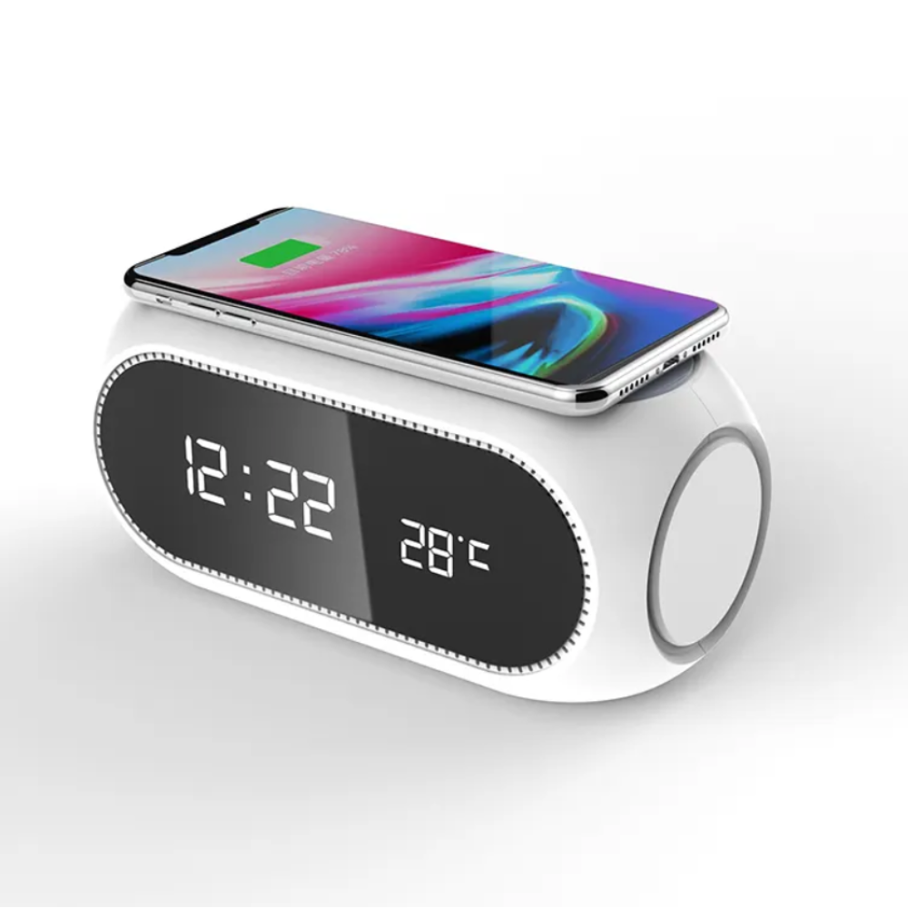 Беспроводная зарядка с LED Часами HiTech Wireless Charger 15W Qi W228 белая
