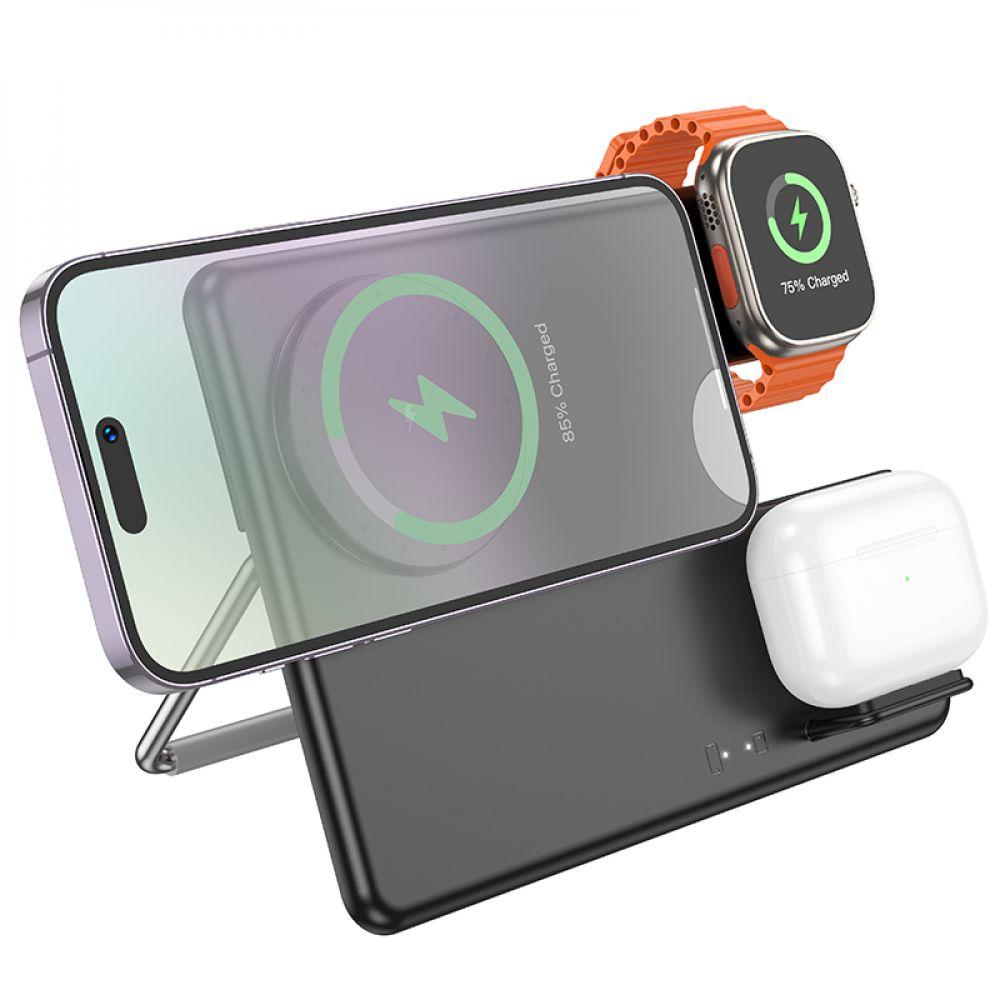 Беспроводное Зарядное Устройство Hoco CQ1 3-in-1 15W для iPhone 12/15, Apple Watch 1-9, AirPods