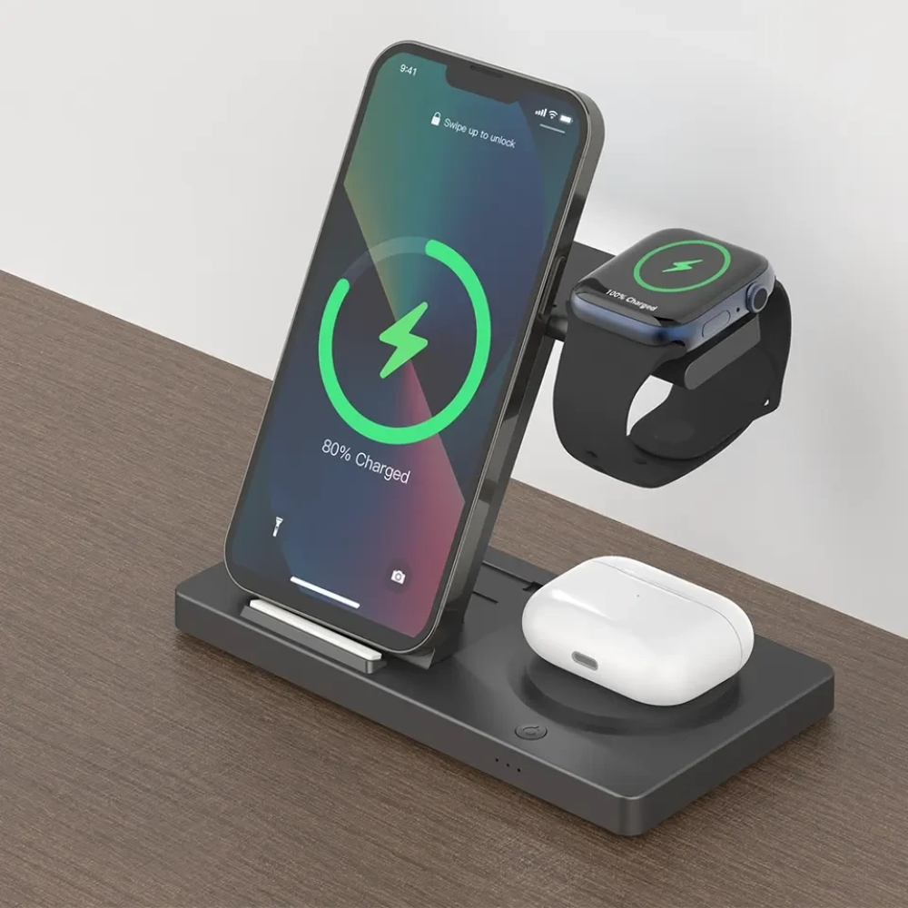 Док-станция беспроводной зарядки 3 в 1 T258 15W для смартфона Самсунг, Galaxy Watch 3-5, Galaxy Buds