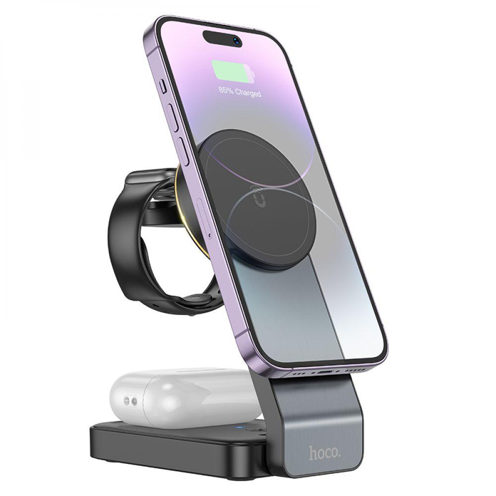 Складная беспроводная док-станция 3 в 1 Magsafe Q79 25W для Apple iPhone 12/15, iWatch, AirPods Space Gray