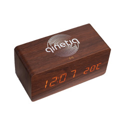 Беспроводная зарядка с LED-часами Wood-clock QINETIQ 1000 10W коричневая