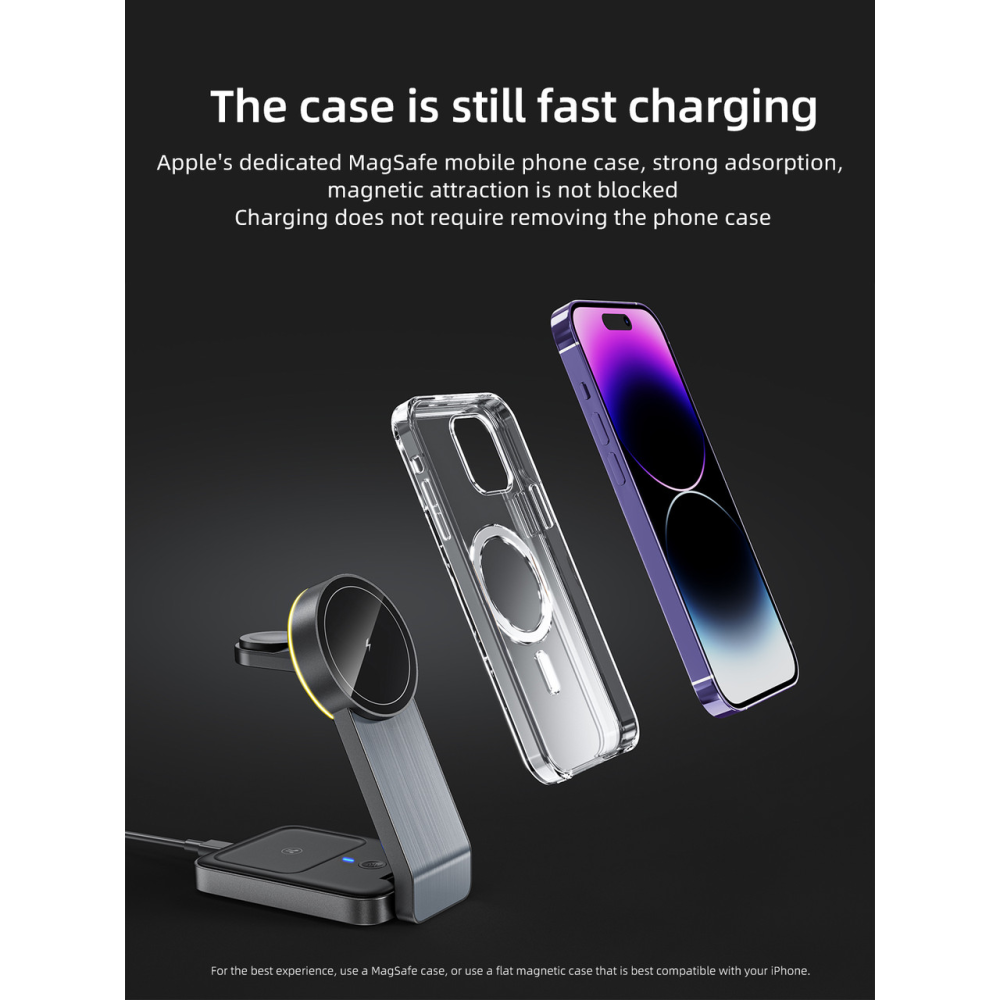 Складная беспроводная док-станция 3 в 1 Magsafe Q79 25W для Apple iPhone 12/15, iWatch, AirPods Space Gray