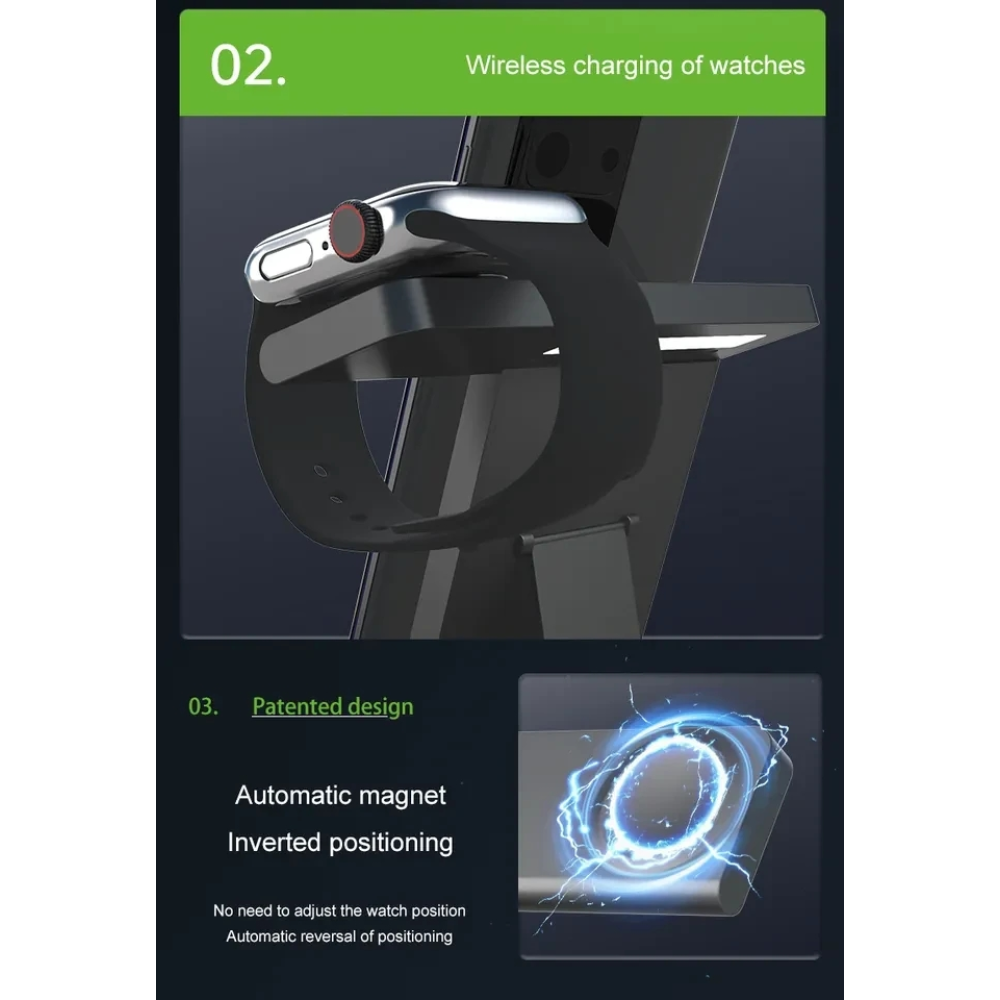Док-станция беспроводной зарядки 3 в 1 T258 15W для смартфона Самсунг, Galaxy Watch 3-5, Galaxy Buds