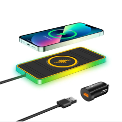 Автомобильный беспроводной зарядный коврик с RGB подсветкой QINETIQ A8 RGB 15W Car Wireless Pad&Airpods