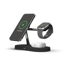 Док станция 3 в 1 QINETIQ Magsafe T268 33W для Apple iPhone 12/15, AirPods, iWatch (Qi certificated) черная