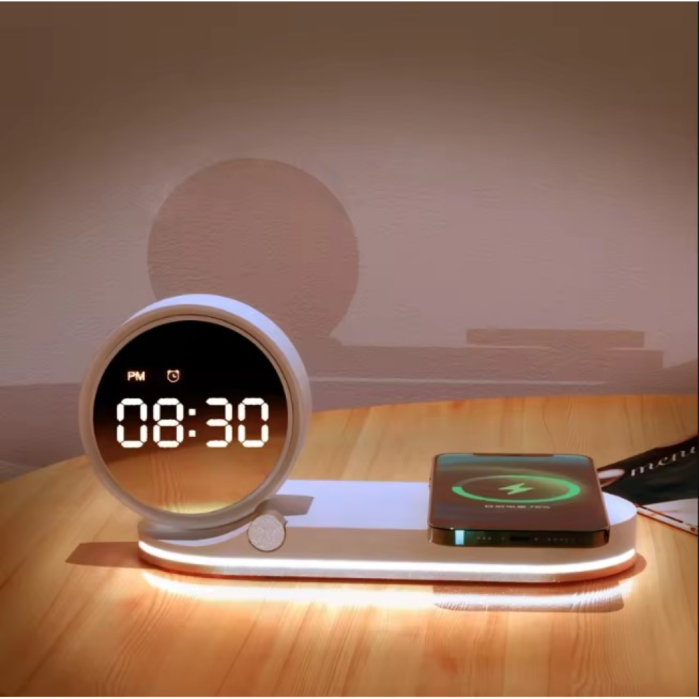Ночник , часы с функцией беспроводной зарядки LED QinetiQ QN-02 15W Samsung iPhone