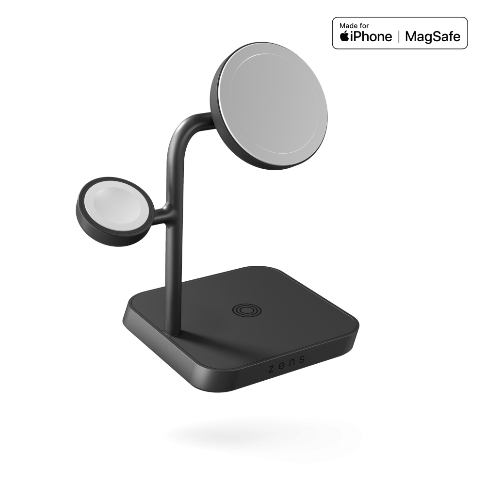 Беспроводная зарядная док-станция 4в1 Magsafe Qi2 для Apple iPhone/iWatch/AirPods Zens Black с адаптером 65W