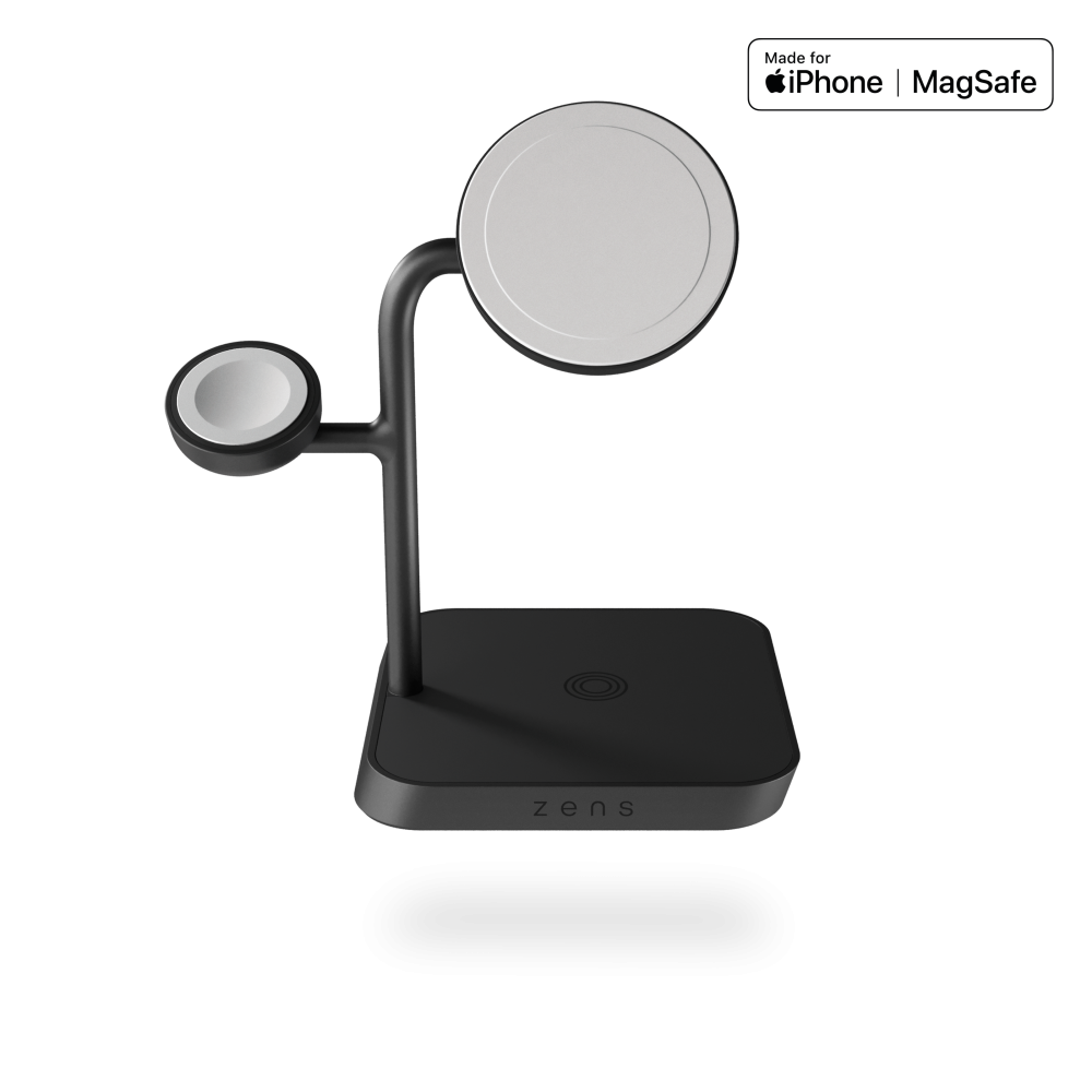 Беспроводная зарядная док-станция 4в1 Magsafe Qi2 для Apple iPhone/iWatch/AirPods Zens Black с адаптером 65W
