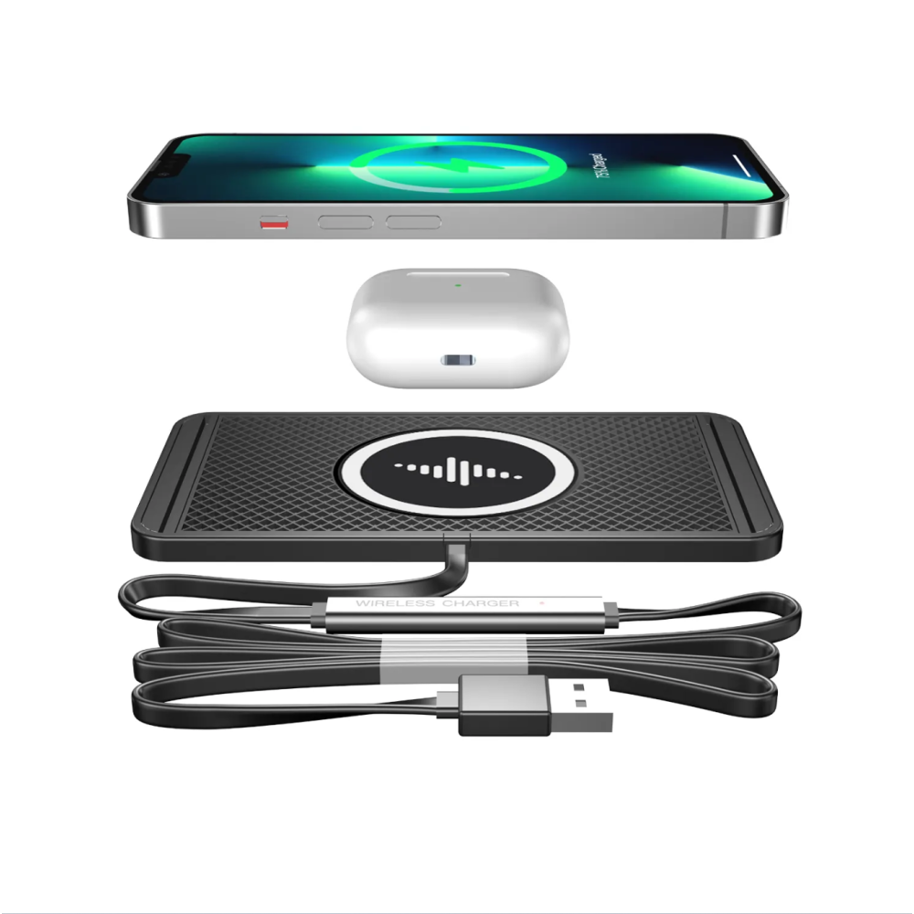 Силиконовый коврик в авто с беспроводной зарядкой QINETIQ Car Wireless Pad A1 15W (New Design)