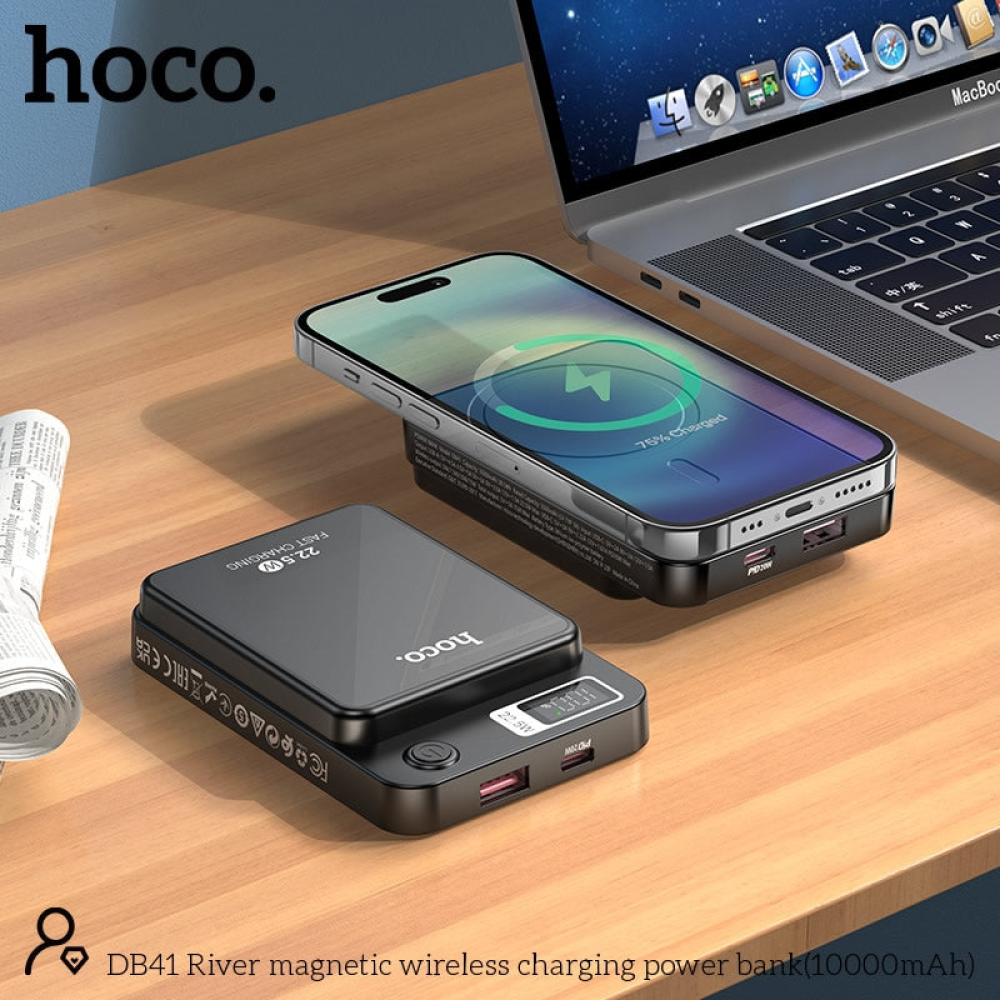 Power Bank Hoco DB41 River magnetic Wireless charging 10000mAh Magsafe для Apple iPhone 12/15 Pro Max Черный