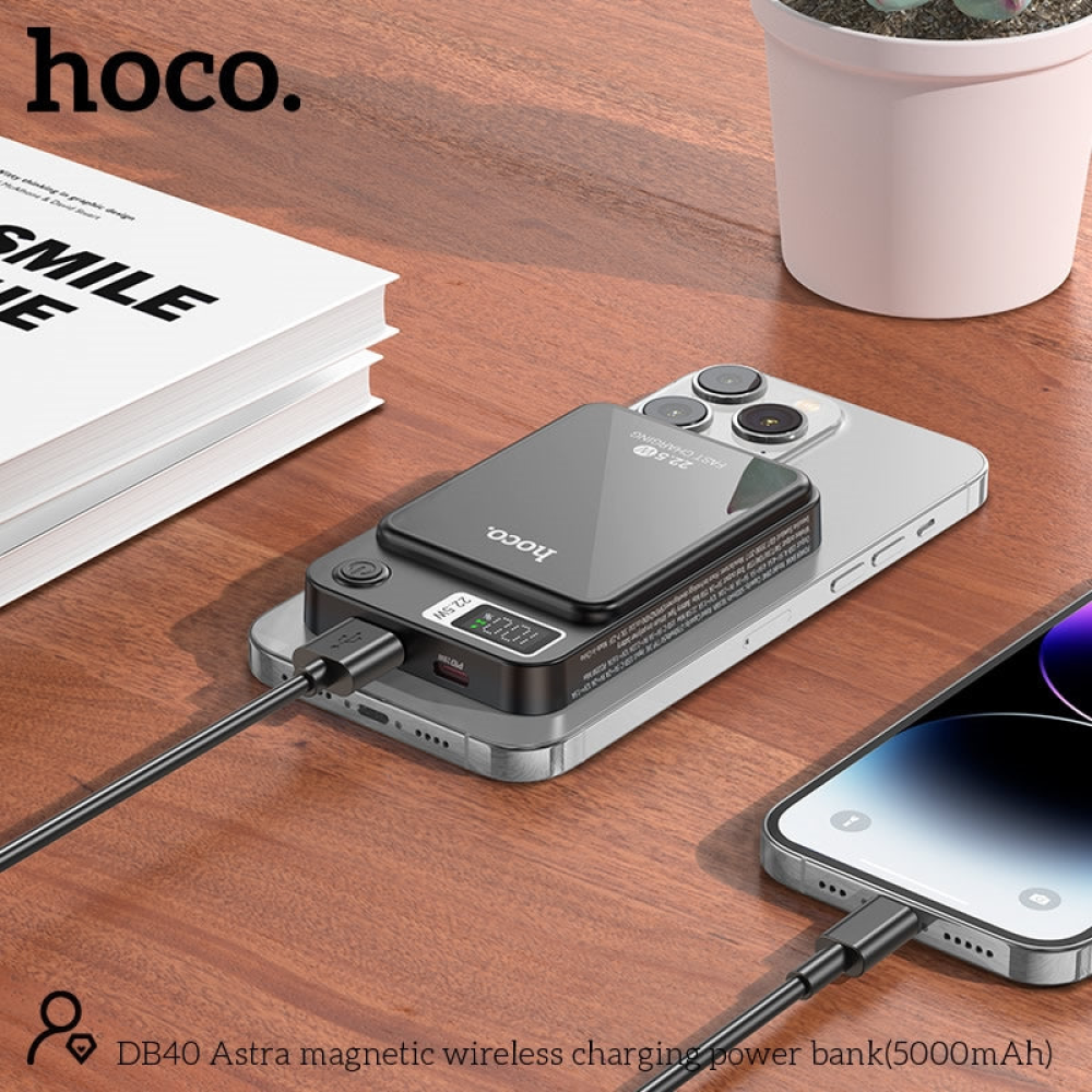 Power Bank Hoco DB41 River magnetic Wireless charging 10000mAh Magsafe для Apple iPhone 12/15 Pro Max Черный