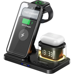 Складная док станция 3 в 1 QN-H33 23W с часами и подсветкой для Apple iPhone/AirPods/iWatch_1-9 series черная