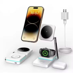 Складная станция беспроводной зарядки 3 в 1 Magsafe T6 25W для Apple iPhone 12-15, Apple Watch 2-9, Airpods Белая