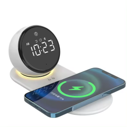 Беспроводная зарядная станция QINETIQ QN-Z12Pro 15W с часами, Bluetooth-колонкой и сенсорной подсветкой
