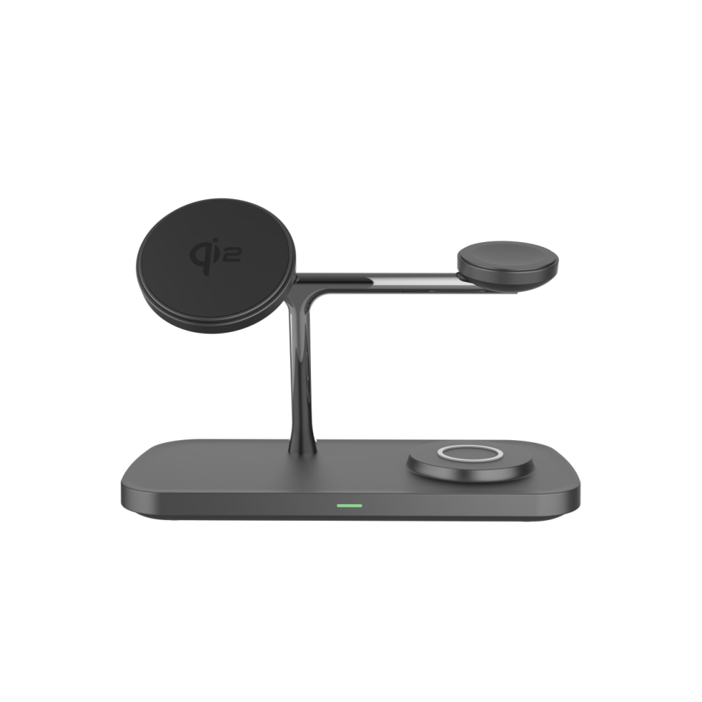 Док станция 3 в 1 QINETIQ Magsafe Qi2 T255 25W для Samsung/iPhone 12/15, AirPods,GalaxyBuds, AppleWatch, GalaxyWatch (Qi2 certificated) черная