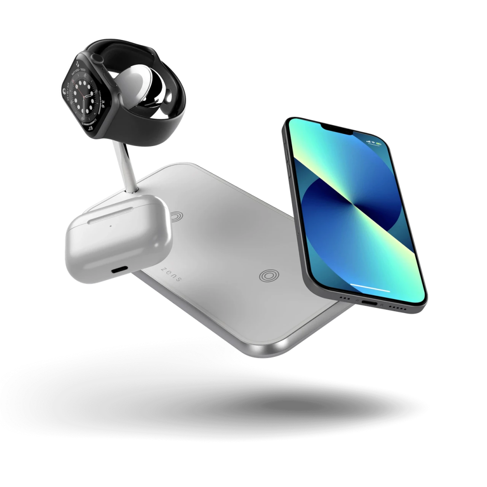Док-станция беспроводной зарядки 3 в 1 для техники Apple iPhone/iWatch/AirPods Zens White