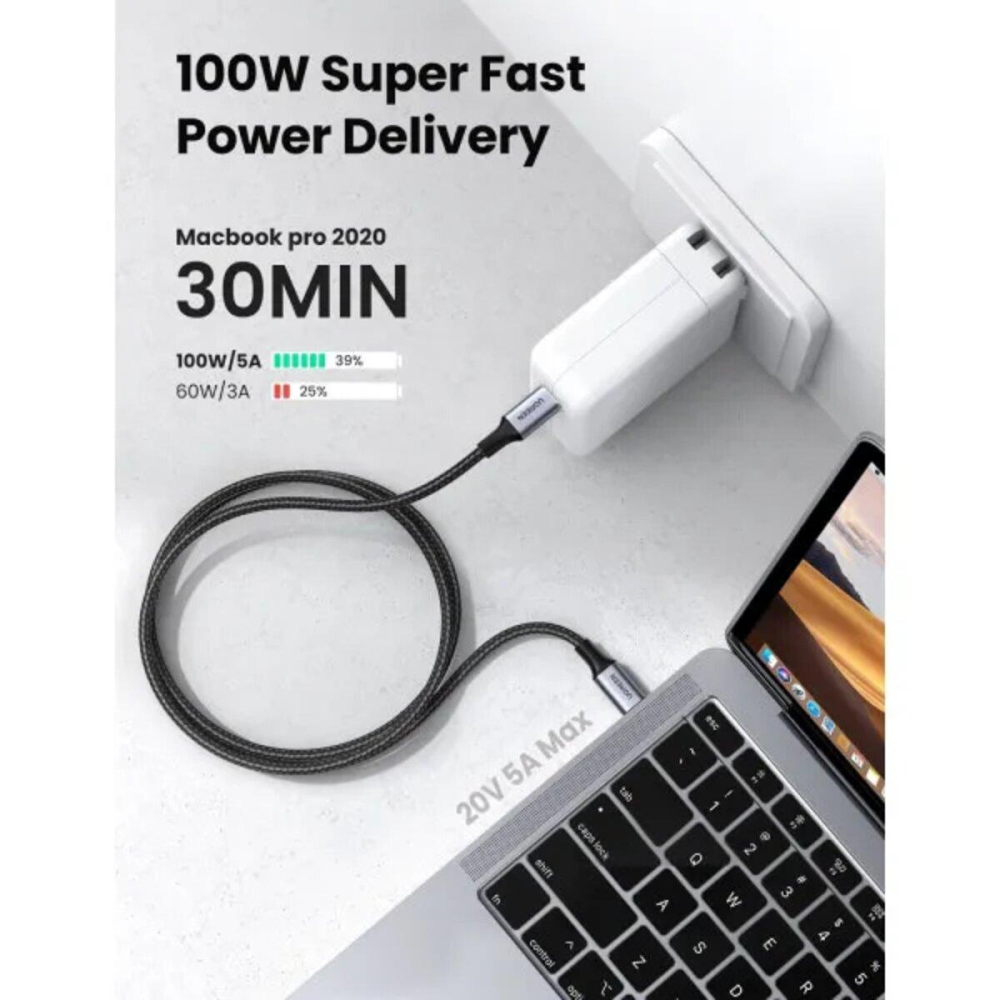 Кабель UGREEN US316 USB-C to USB-C 2.0 Cable 100W Alu Case with Braid 1.5m (Space Gray) (UGR-70428)