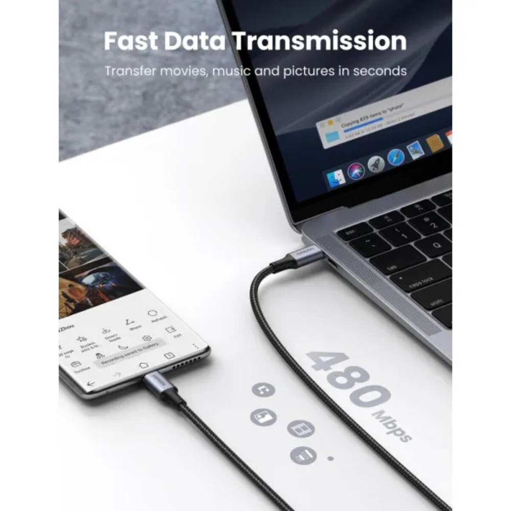 Кабель UGREEN US316 USB-C to USB-C 2.0 Cable 100W Alu Case with Braid 1.5m (Space Gray) (UGR-70428)