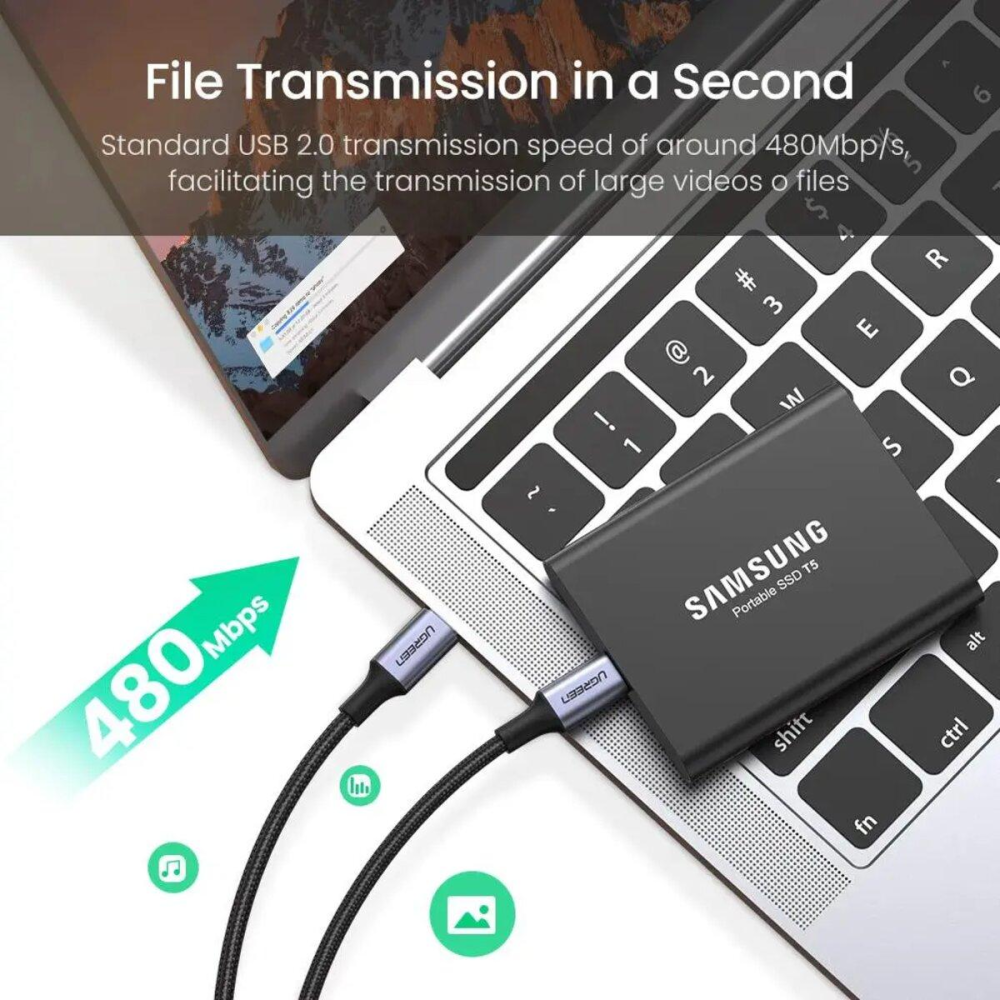 Кабель UGREEN US316 USB-C to USB-C 2.0 5A Alu Case with Braid 3m (UGR-90120)
