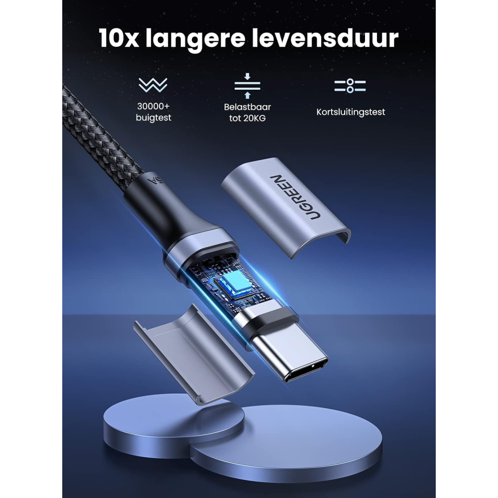 Кабель UGREEN US316 USB-C to USB-C 2.0 5A Alu Case with Braid 3m (UGR-90120)