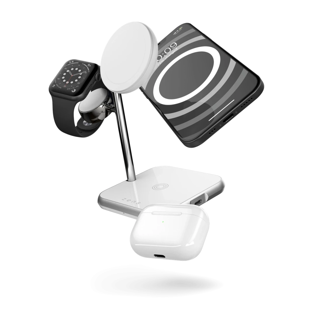 Беспроводная зарядная док-станция магнитная 4в1 для Apple iPhone/iWatch/AirPods Zens White