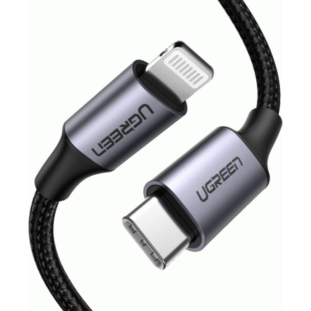 Кабель UGREEN US304 USB-C to Lightning M/M Cable Aluminum Shell Braided 1.5m (Black MFi) (UGR-60760)