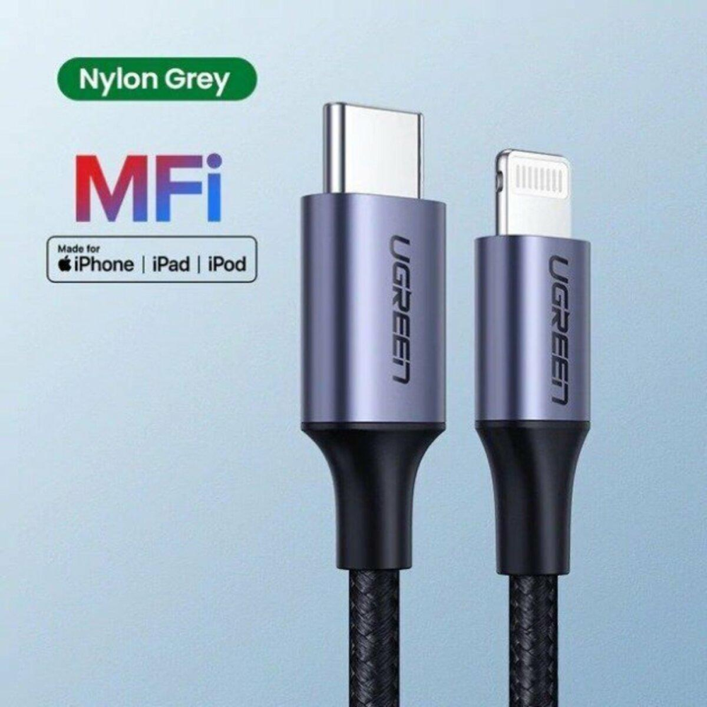 Кабель UGREEN US304 USB-C to Lightning M/M Cable Aluminum Shell Braided 1.5m (Black MFi) (UGR-60760)