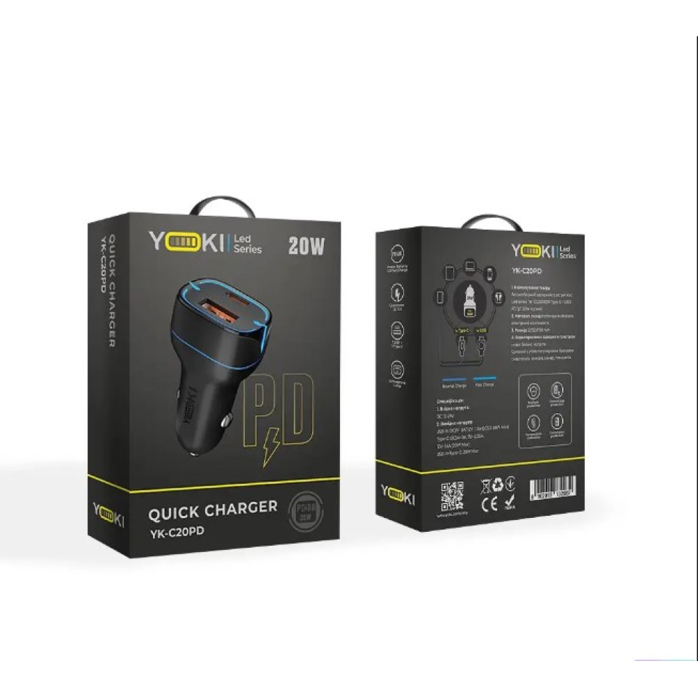 Автомобильное зарядное устройство Yoki Led Series YK-C20 PD/QC 20W