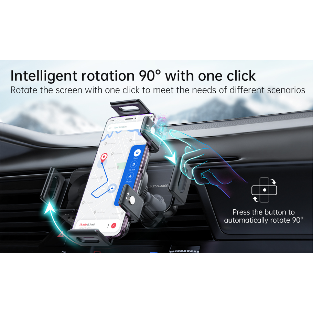 Автодержатель с беспроводной зарядкой QinetiQ QN-20 for Samsun (Fold-Flip-S24) iPhone 12-15 (Pro Max)