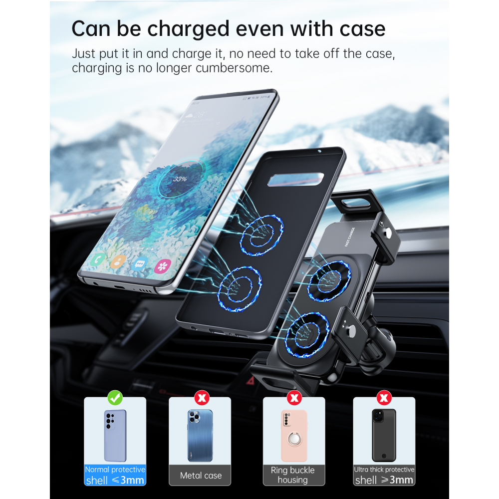 Автодержатель с беспроводной зарядкой QinetiQ QN-20 for Samsun (Fold-Flip-S24) iPhone 12-15 (Pro Max)