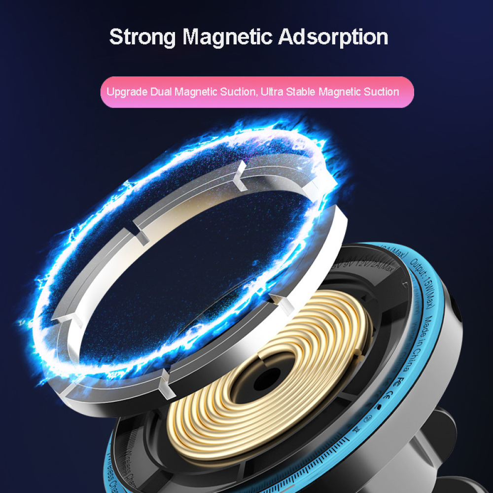 Автодержатель в авто с беспроводной зарядкой на магнитном креплении Magsafe Mini-clips Qinetiq QN-2 15W black