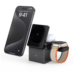 Беспроводная зарядка для Apple iPhone 12 и 15 AirPods iWatch Куб 3 в 1 QN-1 26W Magsafe QinetiQ