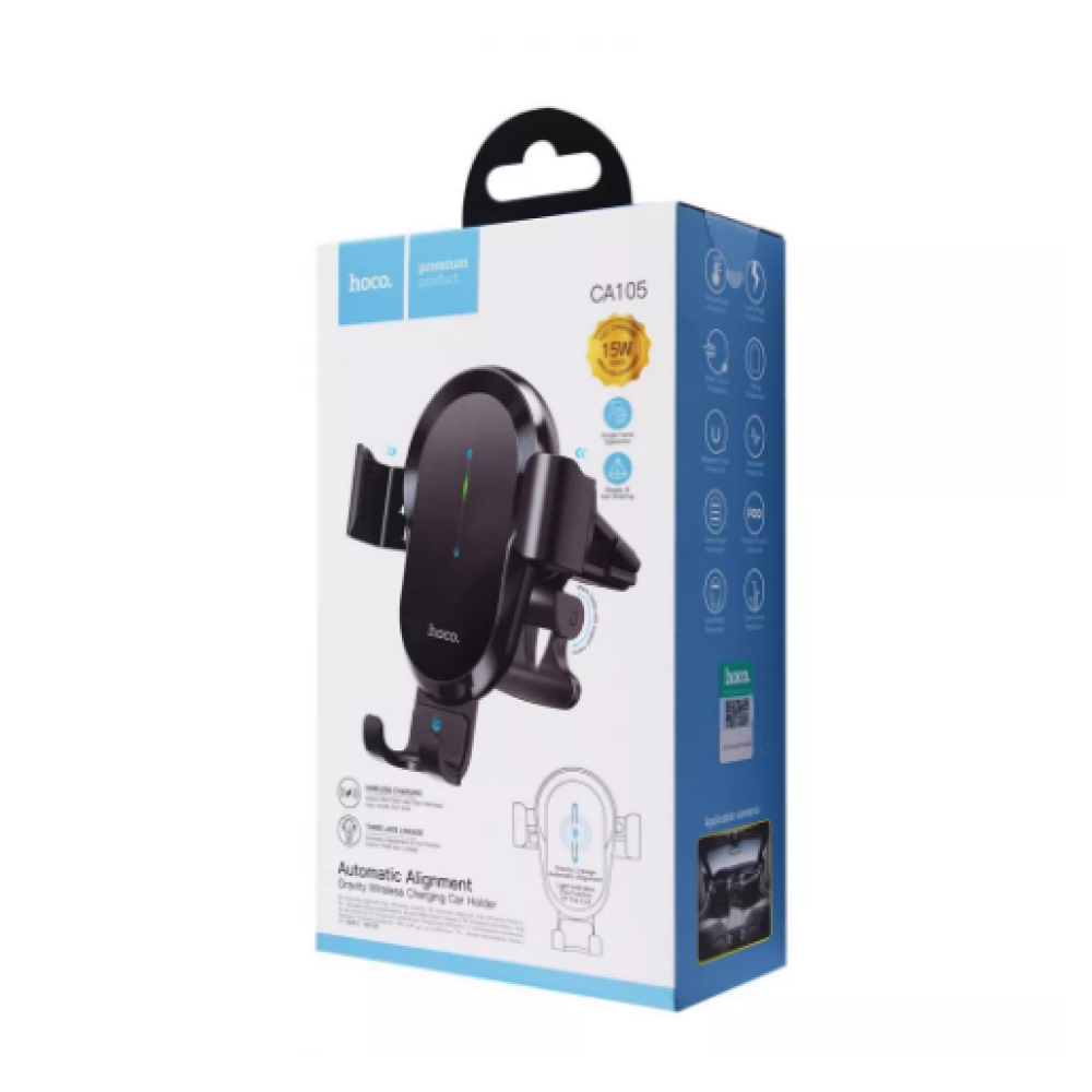 Автодержатель с беспроводной зарядкой Hoco CA105 15W