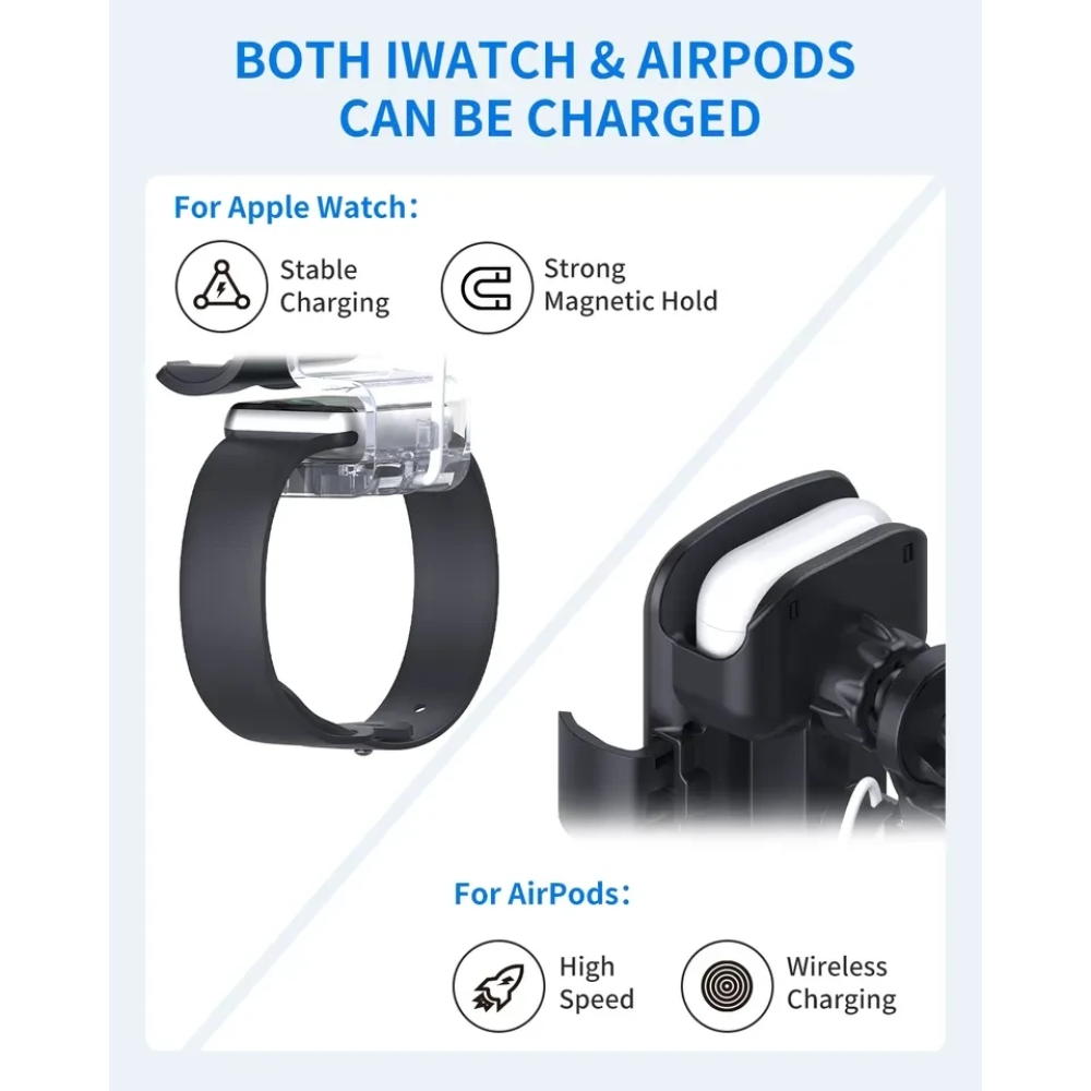 Беспроводная док-станция - автодержатель в машину 3 в 1 S5 15W для Apple iPhone/iWatch/AirPods