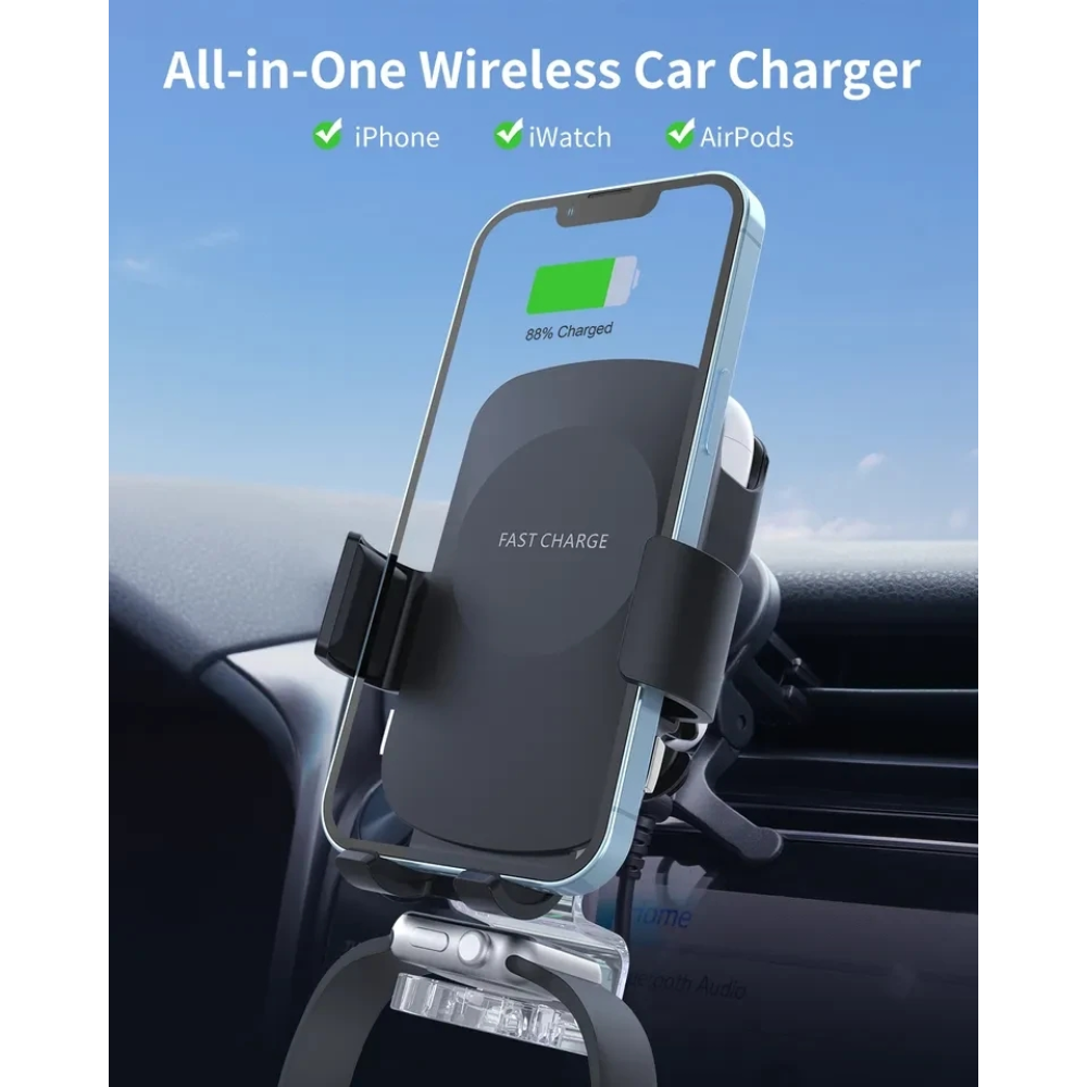 Беспроводная зарядка автодержатель в машину 3 в 1 S13 15W для Apple iPhone/iWatch/AirPods