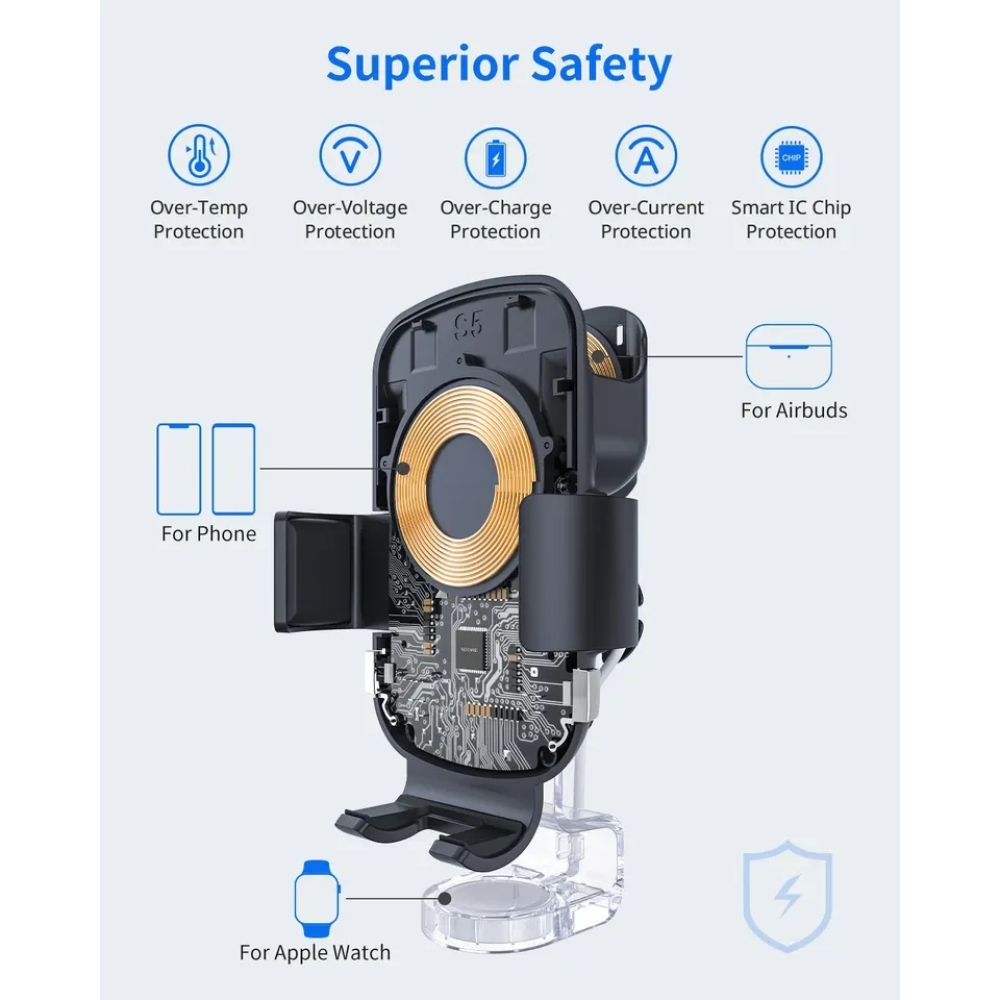 Беспроводная зарядка автодержатель в машину 3 в 1 S13 15W для Apple iPhone/iWatch/AirPods